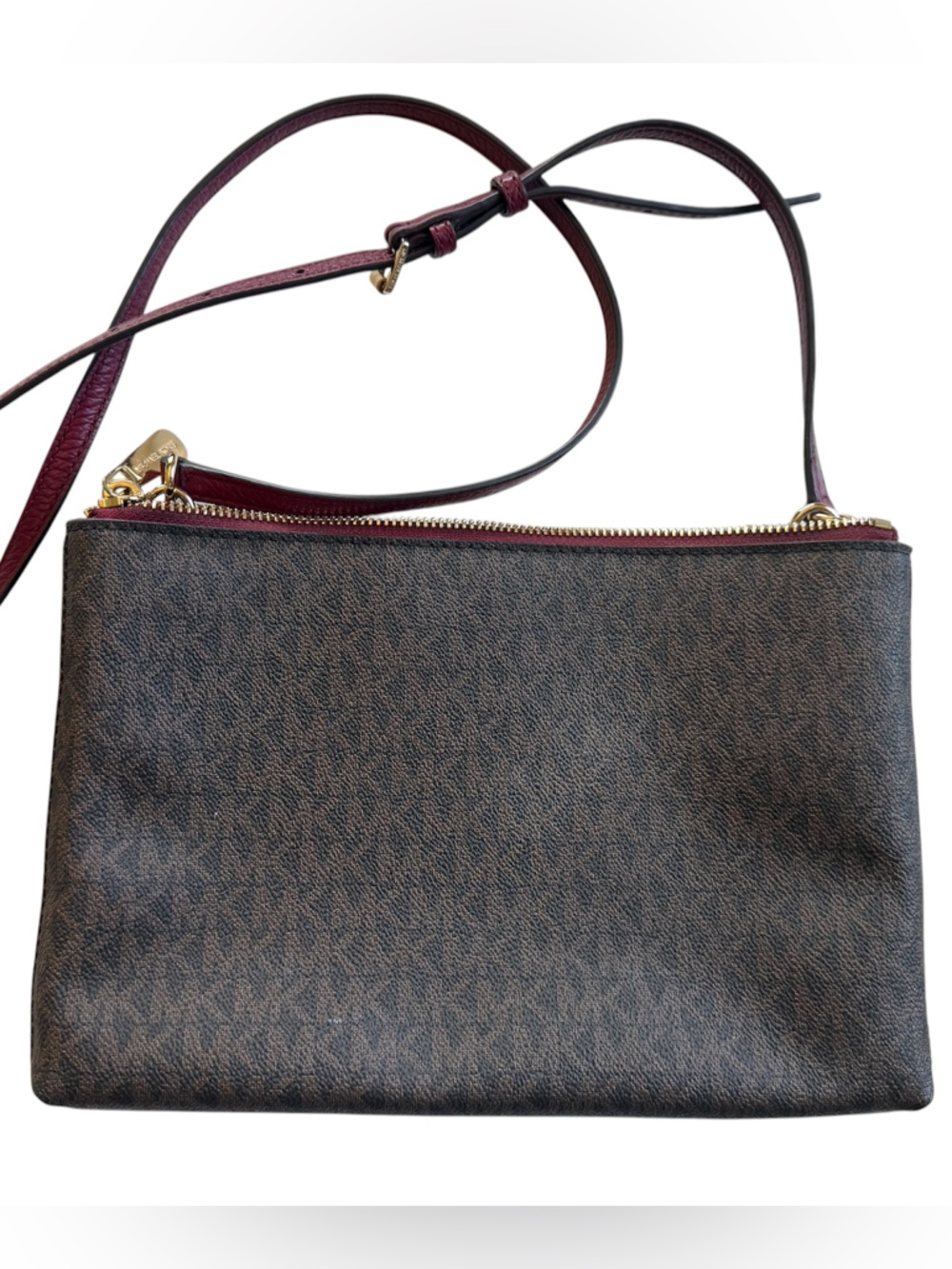 Michael Kors Pebbled Leather Two Toned Crossbody - Burgundy/Wine & Monogram - Picture 2 of 8